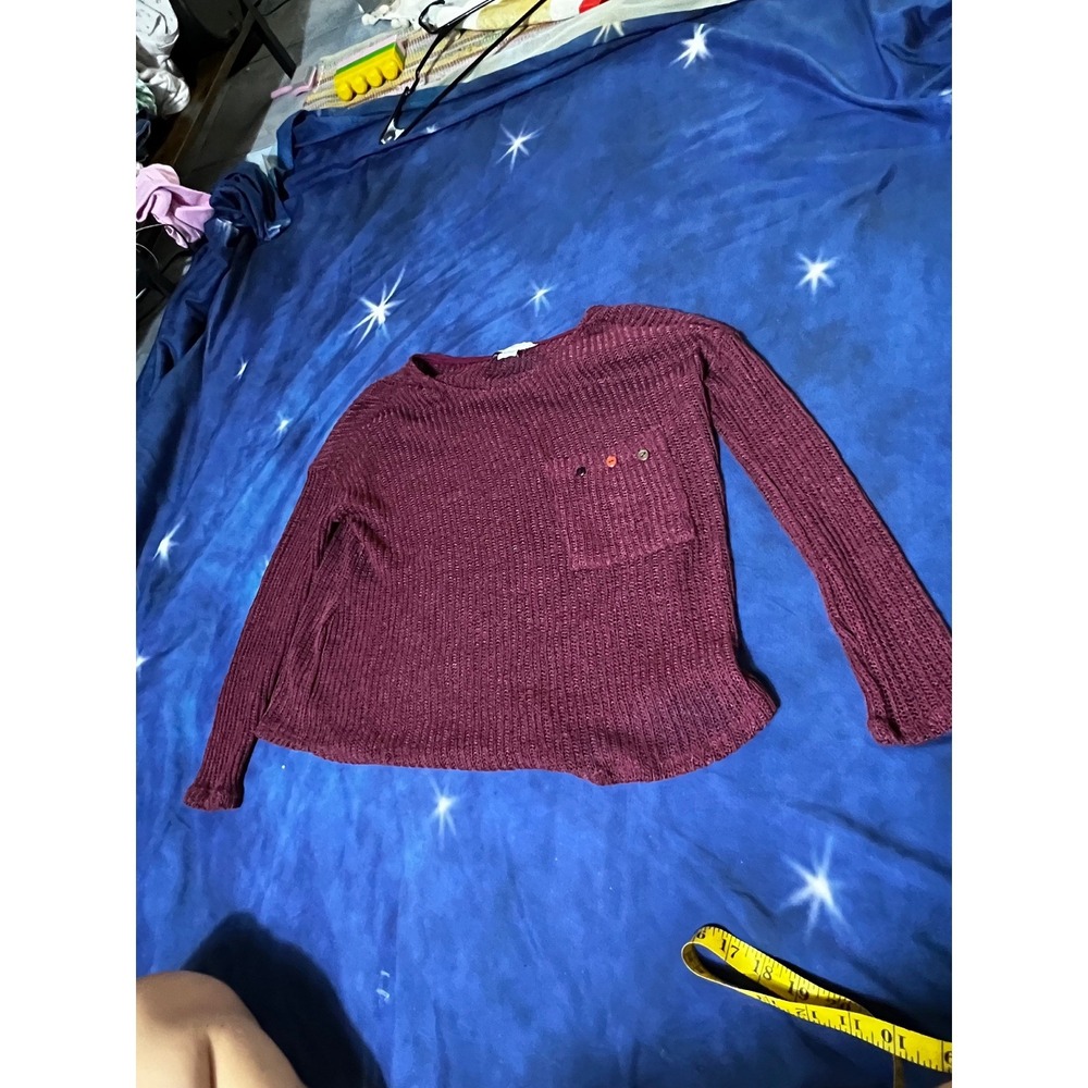 Mazzini Vintage Burgundy Open Knit Rayon Sweater Pocket Button Detail XS USA